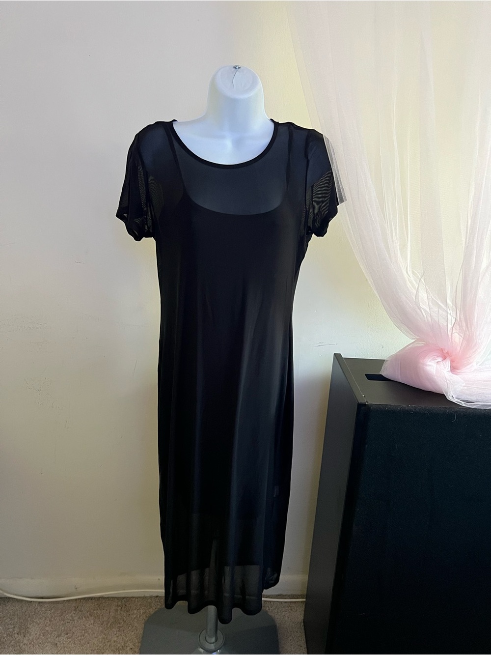 Ambiance Black Sheer Short-Sleeve Slip